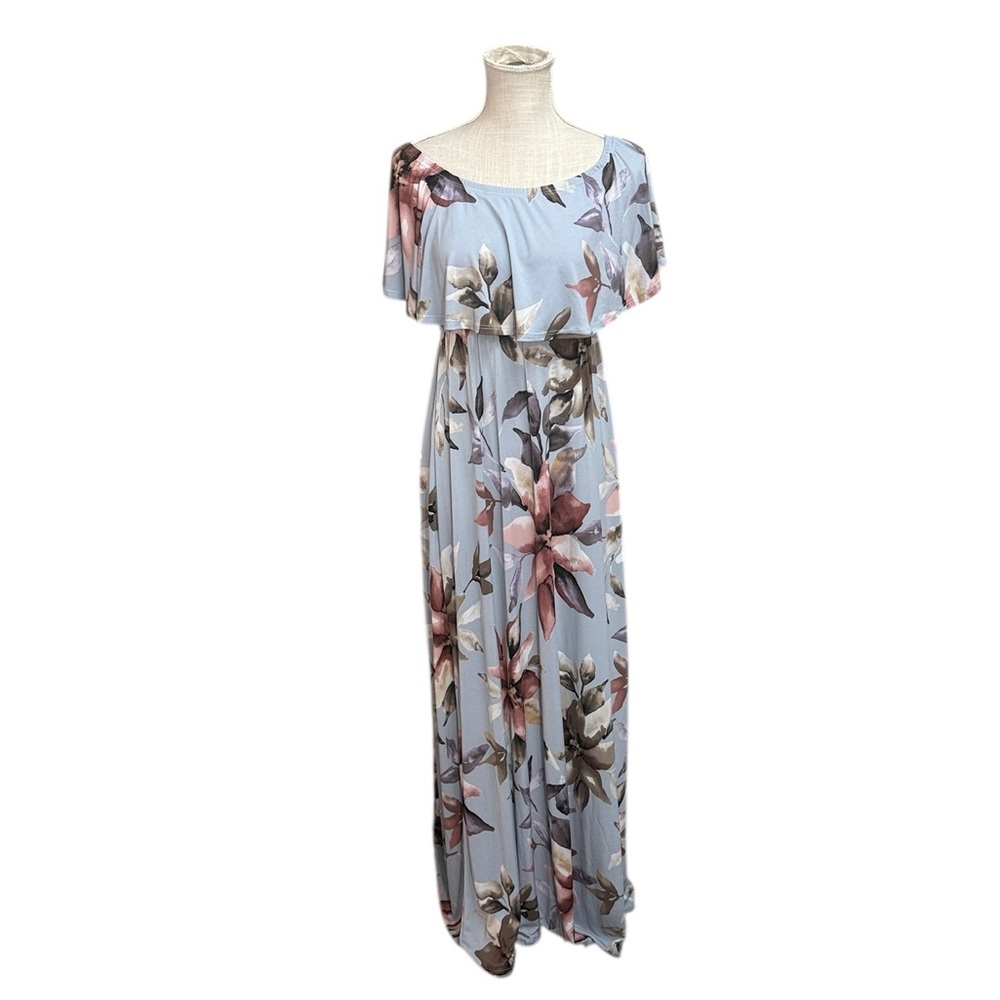 NWT Hello Miz Floral Off Shoulder Maxi Dress Blue Pink Womens M Maternity Baby